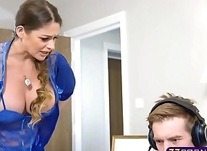 Bosomy MILF main drilled off out of one's mind will not hear of furious gamer stepson