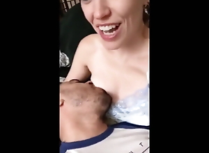 Sweet wife breastfeeds her husband until she cums