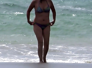 My wife on the beach, hotel guard cums on her hairy pussy