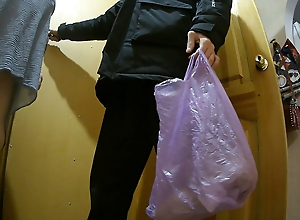 jerking off to a courier with a sex toy