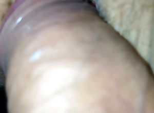 Cum inside her, then second cumshot on her hairy pussy